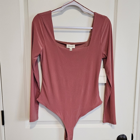 NWT Meraki Rose Mauve Pink Long Sleeve Bodysuit Women's Size Large - Picture 1 of 9